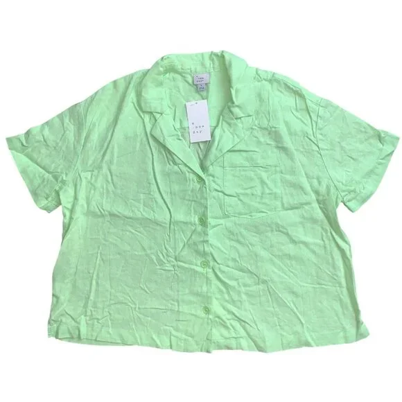 A New Day Womens Lime Green Button-Up Collared Short Sleeve Shirt Size Large - Picture 4 of 7